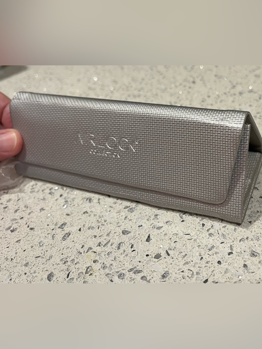 New Airlock Metallic Silver Textured Eyeglass Case - Folds flat as new.